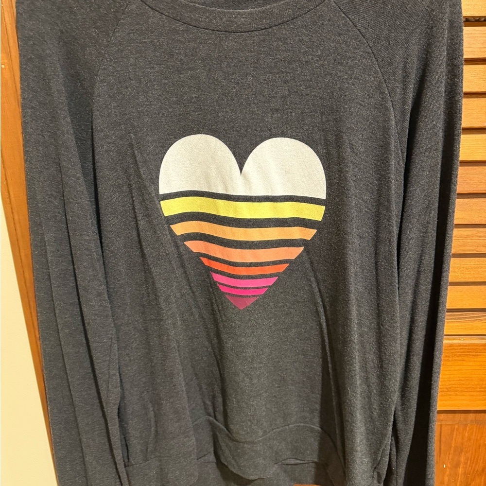 PJ Salvage Charcoal Crewneck Sweatshirt‎ with Rainbow Heart